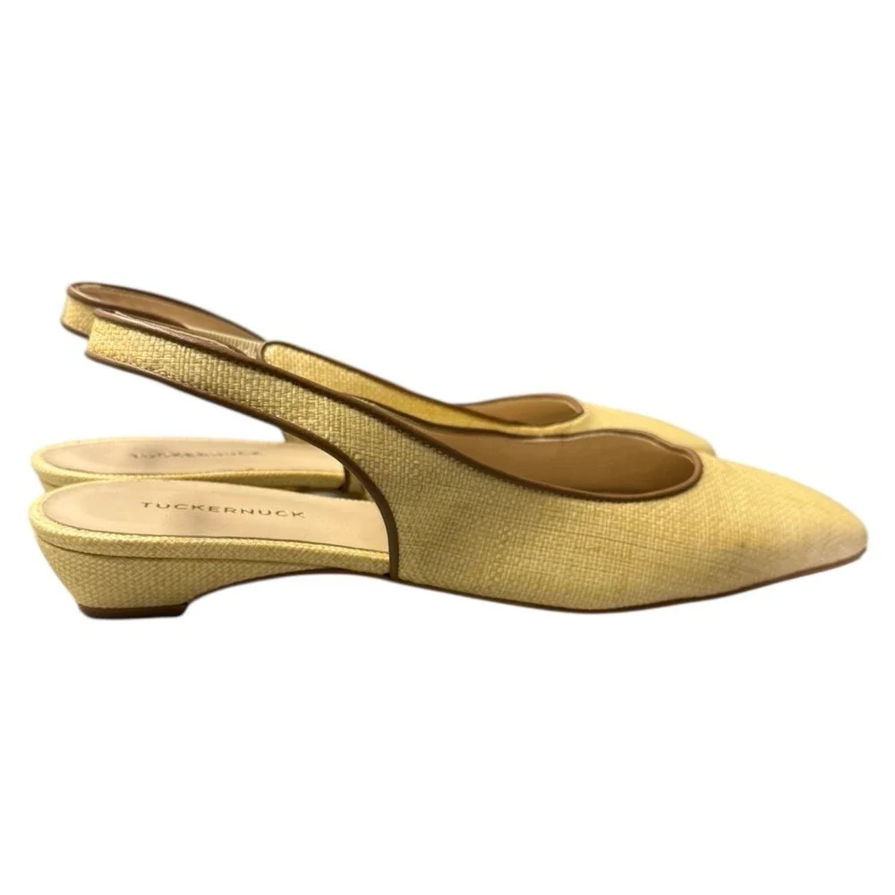 Tuckernuck Liv raffia slingback flats with brown contrast trim. Sz 9B